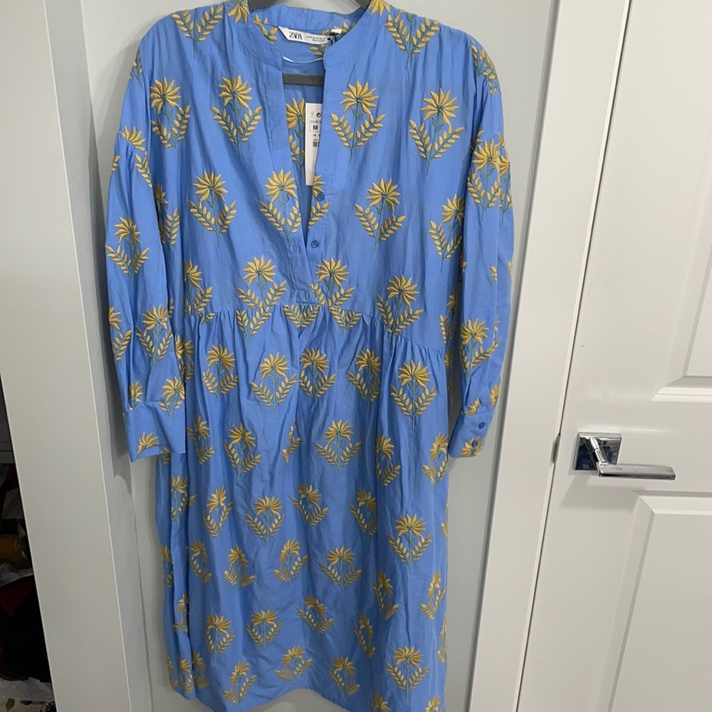 NWT Zara Midi Dress, Embroidered Floral, Size M